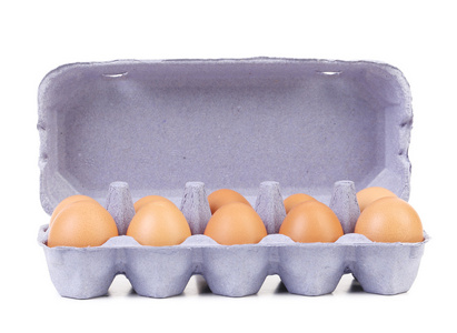 十个蛋放在一个蓝色的纸箱