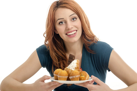 女人吃松饼图片