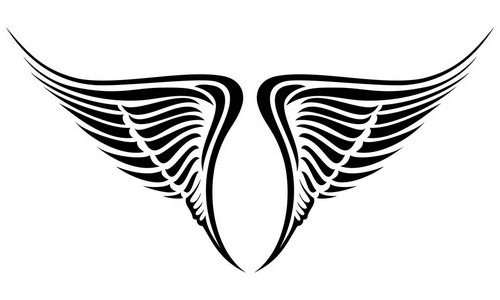 翼纹身双翼矢量剪影.概念翼例证, 部落纹身剪影照片