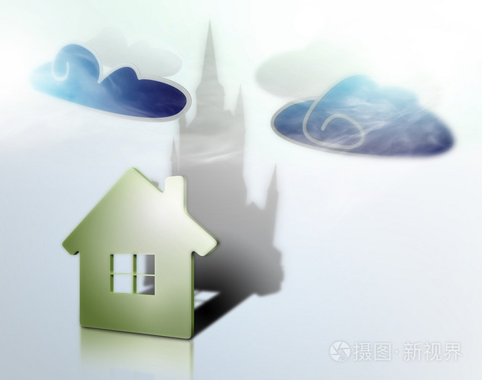 房子在一座城堡的窗体中的影子