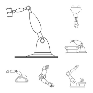 机器人和工厂标识的矢量设计。网络机器人与空间股票符号集