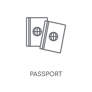 护照线性图标。护照概念笔画符号设计。薄的图形元素向量例证, 在白色背景上的轮廓样式, eps 10