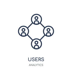 用户互连图标。用户从分析集合中相互关联线性符号设计。简单的大纲元素向量例证在白色背景