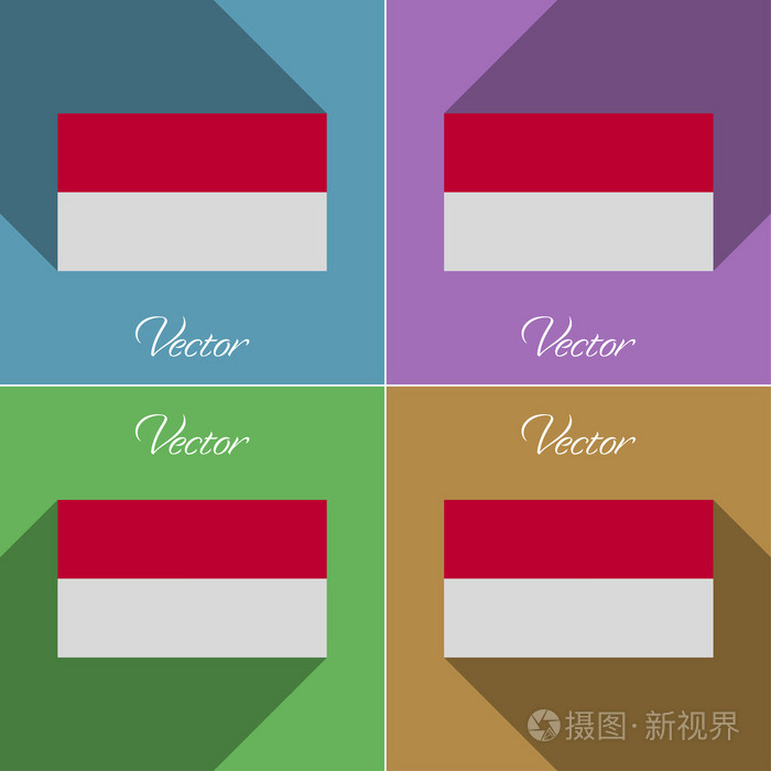 印度尼西亚的标志.一整套颜色平面设计和长长的影子.矢量