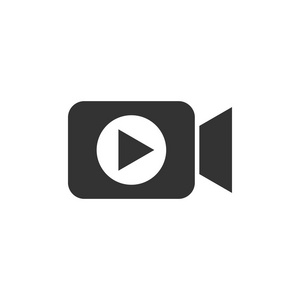 摄像机图标的平面风格.在白色隔离背景上的电影播放矢量插图.