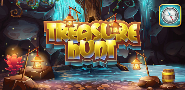 寻宝总动员水平的横幅,图标到计算机游戏寻宝照片