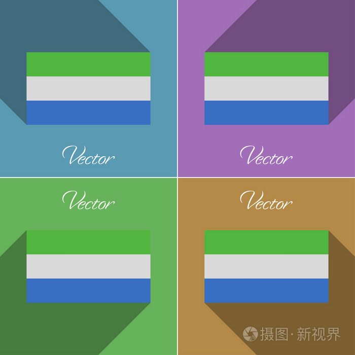 一整套颜色平面设计和长长的影子.矢量