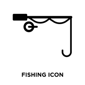 钓鱼图标向量被隔离在白色背景上, 标志概念的捕鱼标志在透明背景下, 填充黑色符号