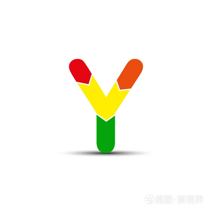 字母y是从四彩色箭头绘制的