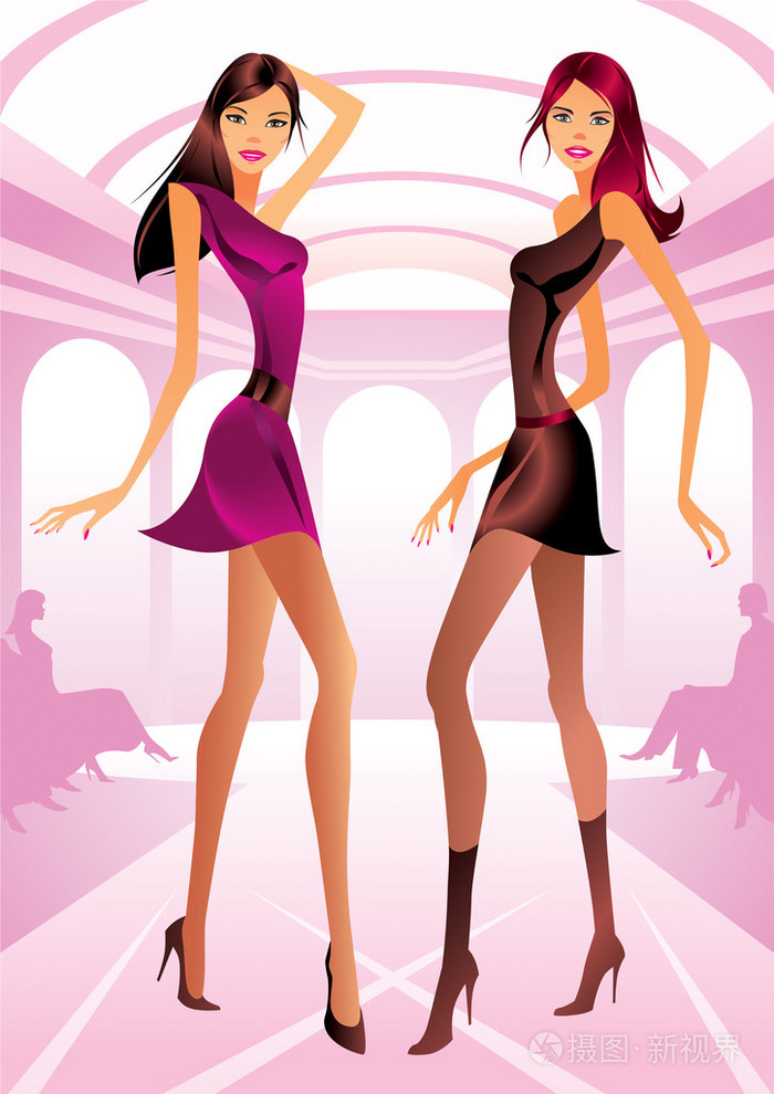两个时装模特会引起一场时装秀插画-正版商用图片0ad9nw-摄图新视界