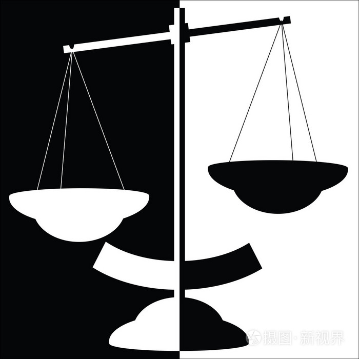 平衡秤的黑色和白色剪影