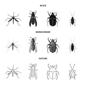 昆虫和飞行标志的向量例证。股票昆虫和元素矢量图标集