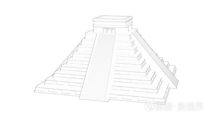 库库尔坎寺玛雅金字塔鸡察尤卡坦半岛墨西哥scketch轮廓3d示意图