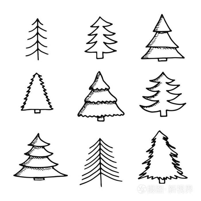 圣诞树针叶树图标设置黑色隔离插画-正版商用图片0adg9y-摄图新视界