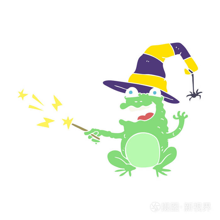 蟾蜍施法咒语的平面彩色插图
