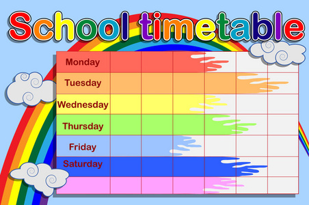 学校时间表与油漆罐头和彩虹