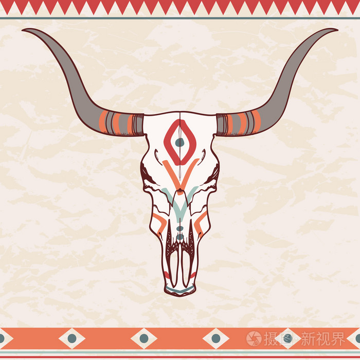 矢量图的牛头骨与民族饰品