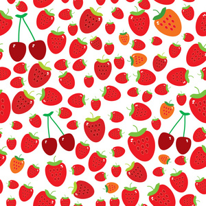 白色背景上草莓的无缝图案。 昆虫
