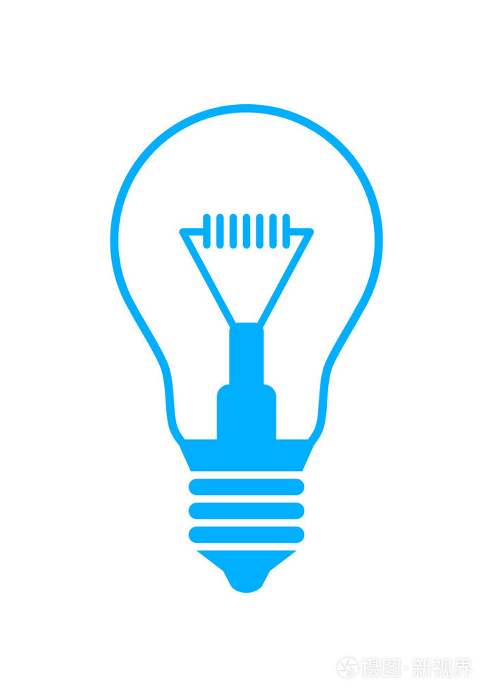 白色背景上的蓝色的小灯泡图标