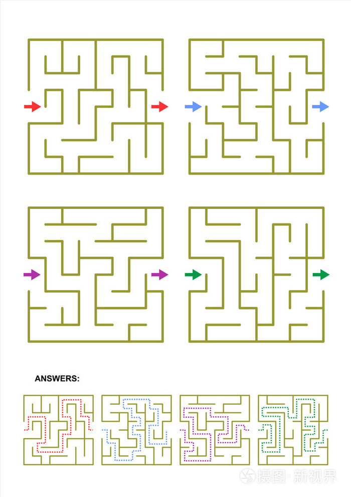 设置的四个迷宫游戏模板与答案