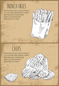 法式炸薯条快餐海报矢量插图