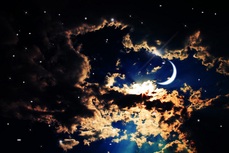 夜空与星星和月亮