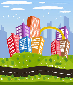 卡通市中心道路景观照片