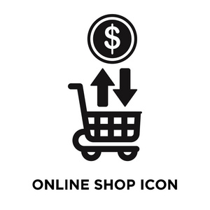网上商店图标矢量隔离在白色背景上, logo 概念网上店铺标志上透明背景, 实心黑色符号