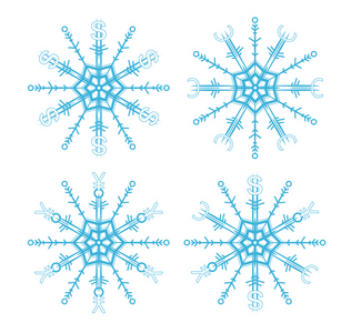 带有货币符号的雪花美元欧元和日元