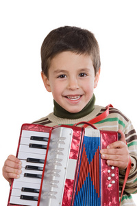 可爱儿童玩红色手风琴