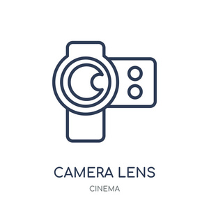 相机镜头图标。相机镜头线性符号设计从影院收集。简单的大纲元素向量例证在白色背景