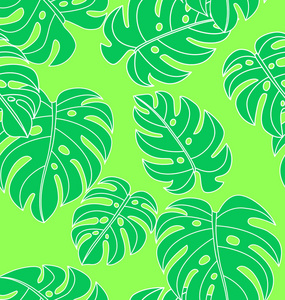 热带植物无缝图案的矢量图解