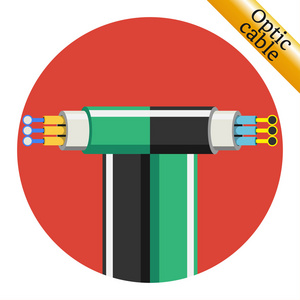 两个光纤电缆图标上的红色背景.矢量图照片