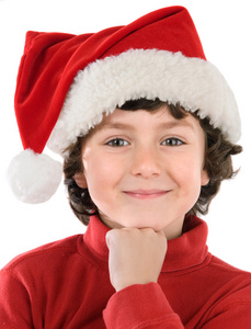 红色的圣诞帽的可爱男孩