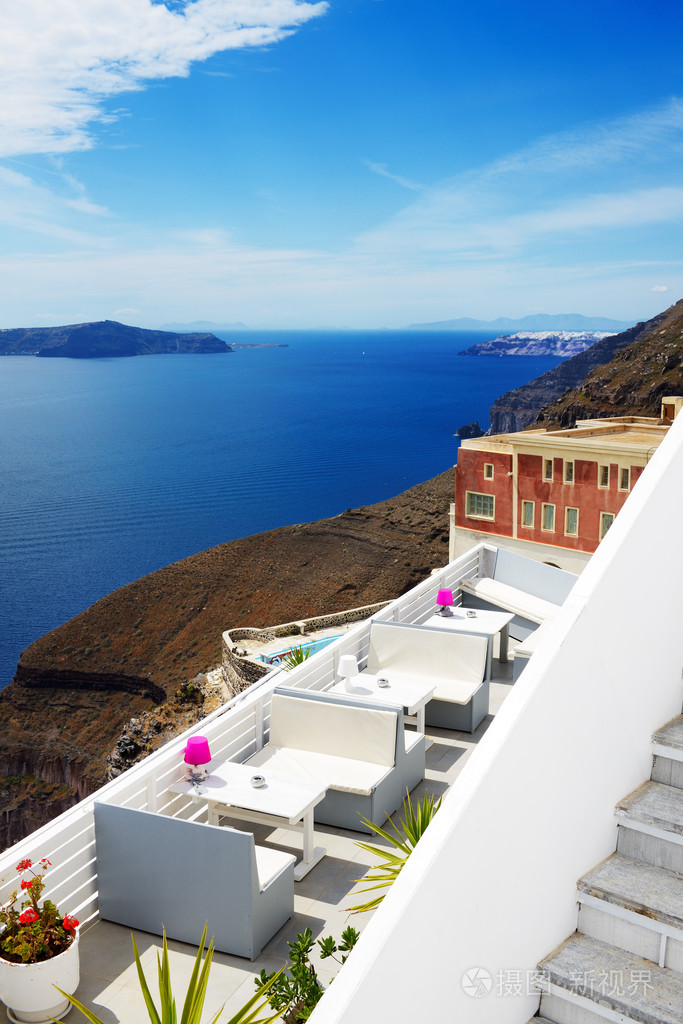 海景豪华酒店，希腊圣托里尼岛的平台