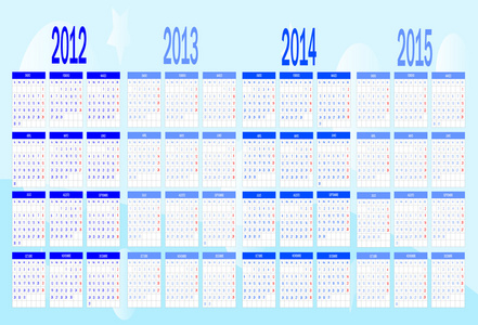 2012 年至 2015 年的日历