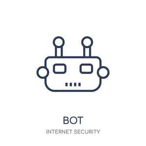 机器人 图标。从网络安全收集的机器人线性符号设计。简单的大纲元素向量例证在白色背景