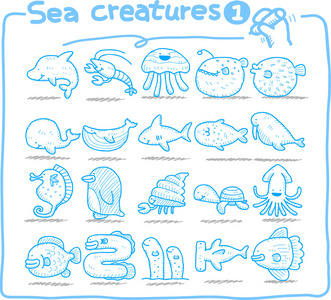 手绘海生物图标集
