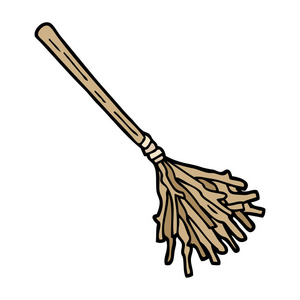 手绘涂鸦风格动画片女巫扫帚照片