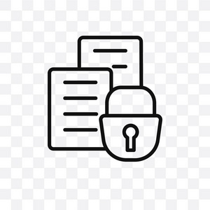 文件安全向量线性图标隔离在透明的背景下, 文件安全透明度概念可用于 web 和移动