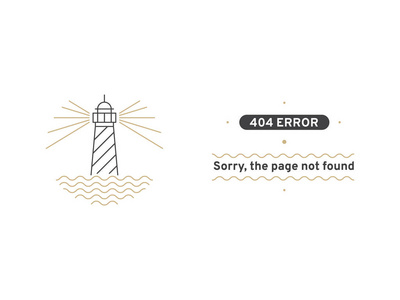 404错误, 白色背景与灯塔。矢量插图
