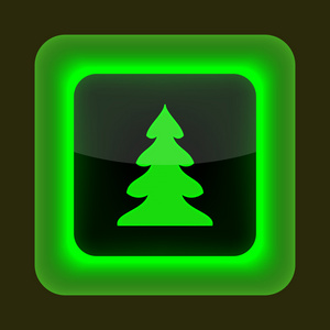 圣诞树的符号带有绿色光泽 web 按钮