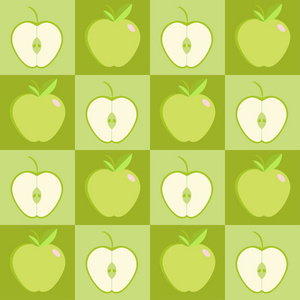 无缝的绿色苹果在正方形格式背景向量样式