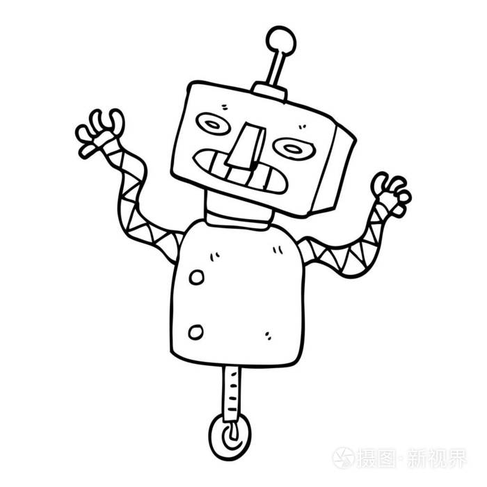 线画卡通机器人在轮子上