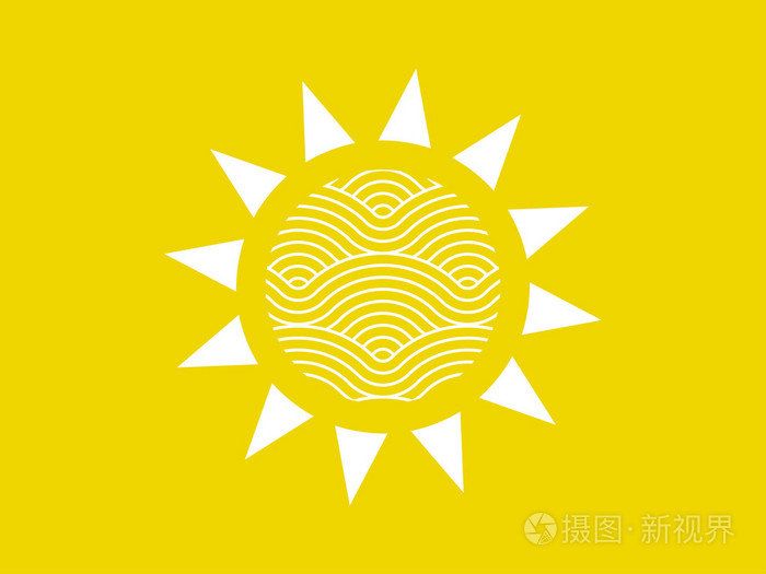 描述由无缝重复向量弯曲波模式的纹理背景矢量图形插画的多彩几何太阳