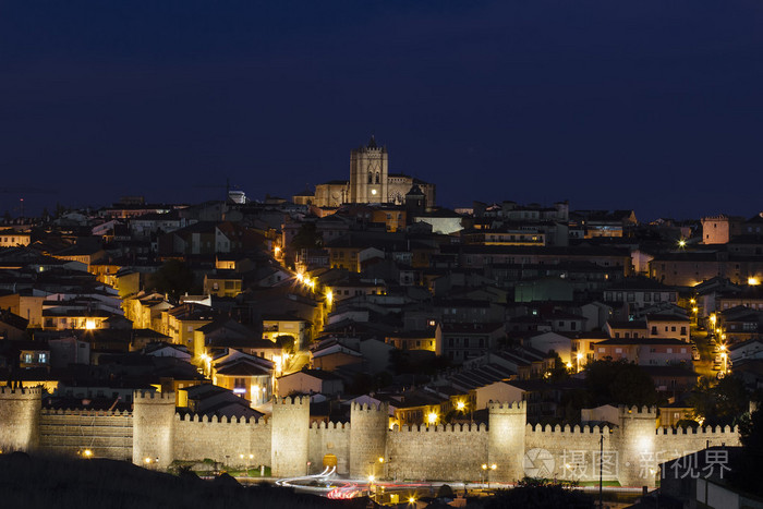 walled city at night. vila. spain