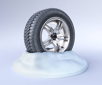 雪轮胎在雪3d 渲染白色