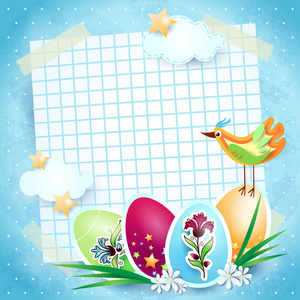 复活节背景板 鸟和复活节鸡蛋