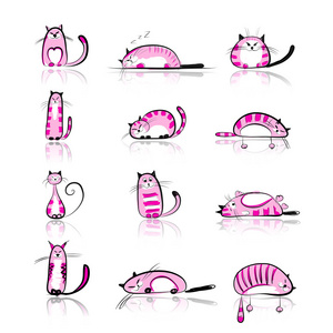 您的设计的滑稽的粉红色猫集合