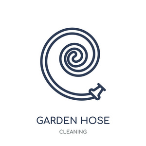 花园软管图标。花园软管线性符号设计从清洁收集。简单的大纲元素向量例证在白色背景